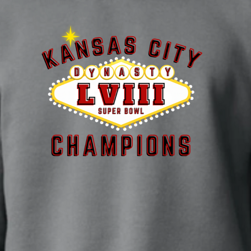 Kansas City LVIII Champions [Charcoal and Black Gildan Softstyle Tee, Crewneck Sweatshirt or Hoodie]  Main Image